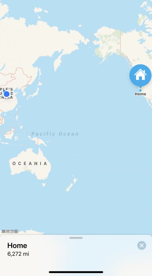 Google maps screenshot. I was 6272 miles from my house, an entire ocean away