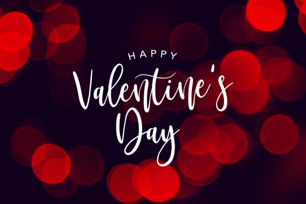 Happy Valentines Day Celebration Text Over Red Duotone Bokeh Lights Background