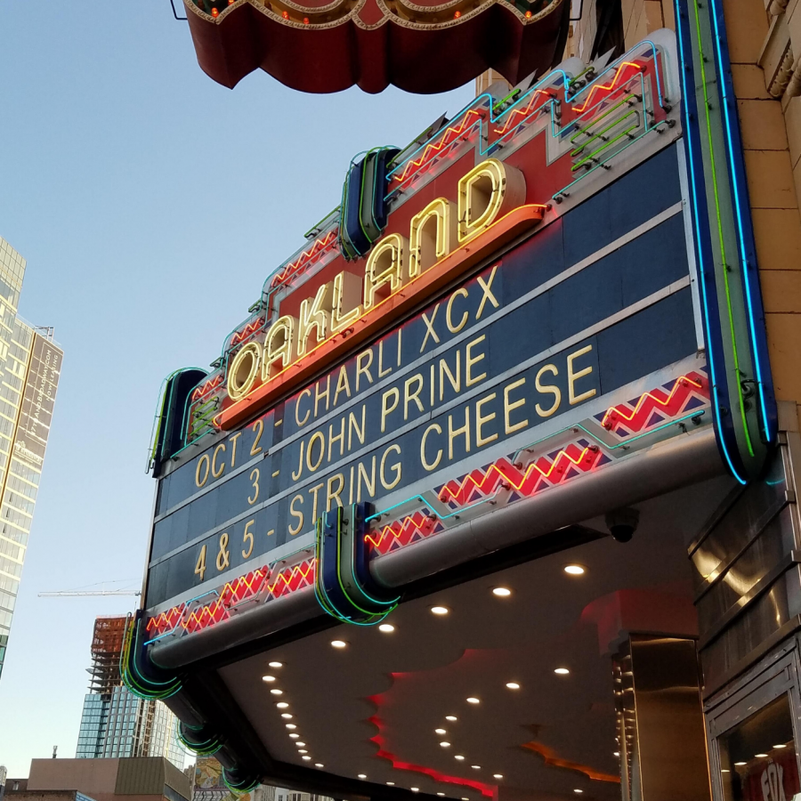 Charli XCX’s name on the marquis outside Fox Theater.
